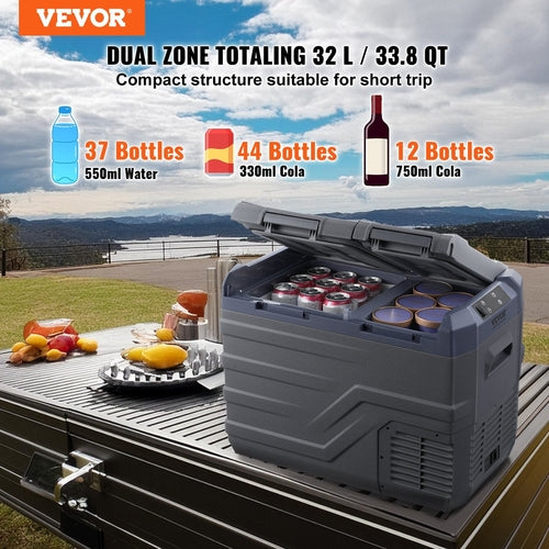 Portable Car Refrigerator Freezer Compressor 32 L Dual Zone For Car