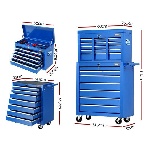 Giantz Tool Chest and Trolley Box Cabinet 16 Drawers Cart Garage