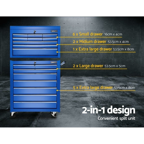Giantz Tool Chest and Trolley Box Cabinet 16 Drawers Cart Garage