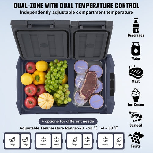 Portable Car Refrigerator Freezer Compressor 32 L Dual Zone For Car